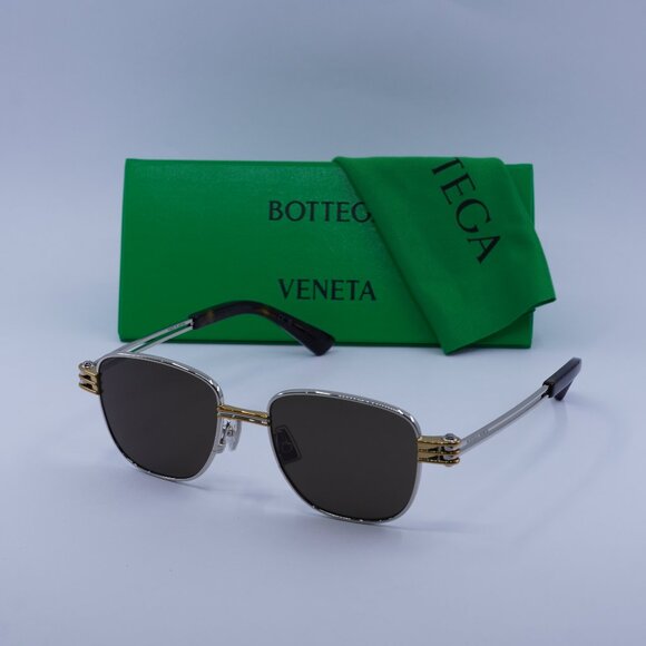 Bottega Veneta BV1380S 001 Square Sunglasses - Silver/Brown - Picture 1 of 11